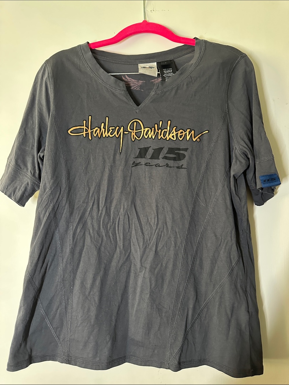 Harley-Davidson Gray Tee with Gold Script Logo
